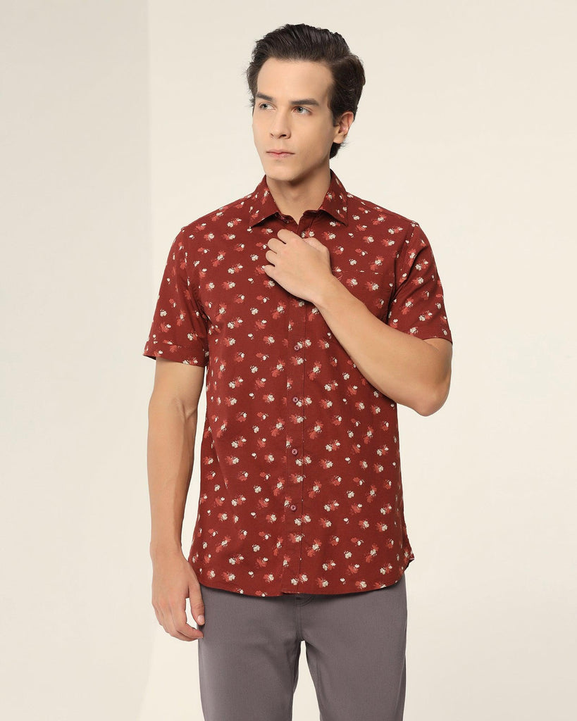 Linen Formal Half Sleeve Rust Printed Shirt - Andre