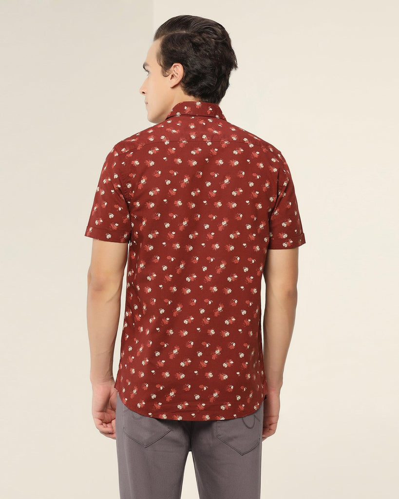 Linen Formal Half Sleeve Rust Printed Shirt - Andre