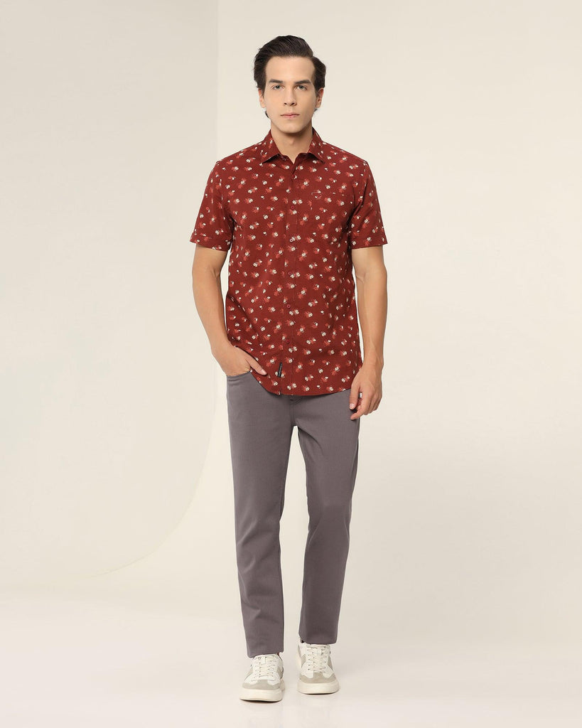 Linen Formal Half Sleeve Rust Printed Shirt - Andre