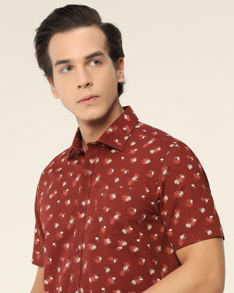 Linen Formal Half Sleeve Rust Printed Shirt - Andre