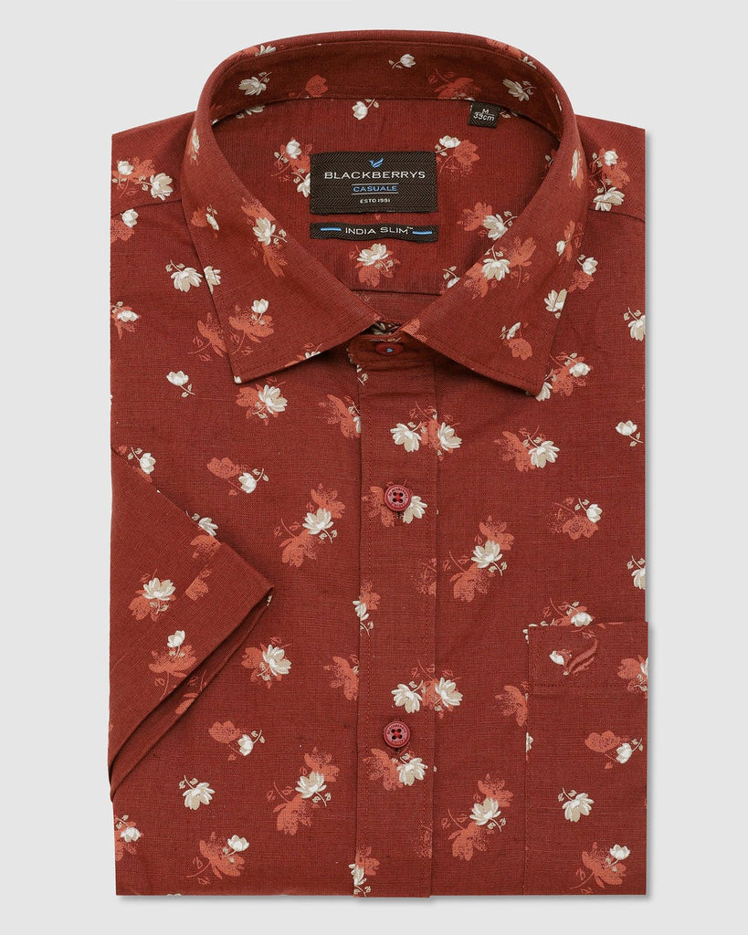 Linen Formal Half Sleeve Rust Printed Shirt - Andre