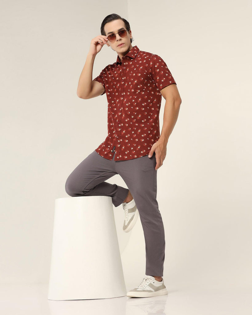 Linen Formal Half Sleeve Rust Printed Shirt - Andre