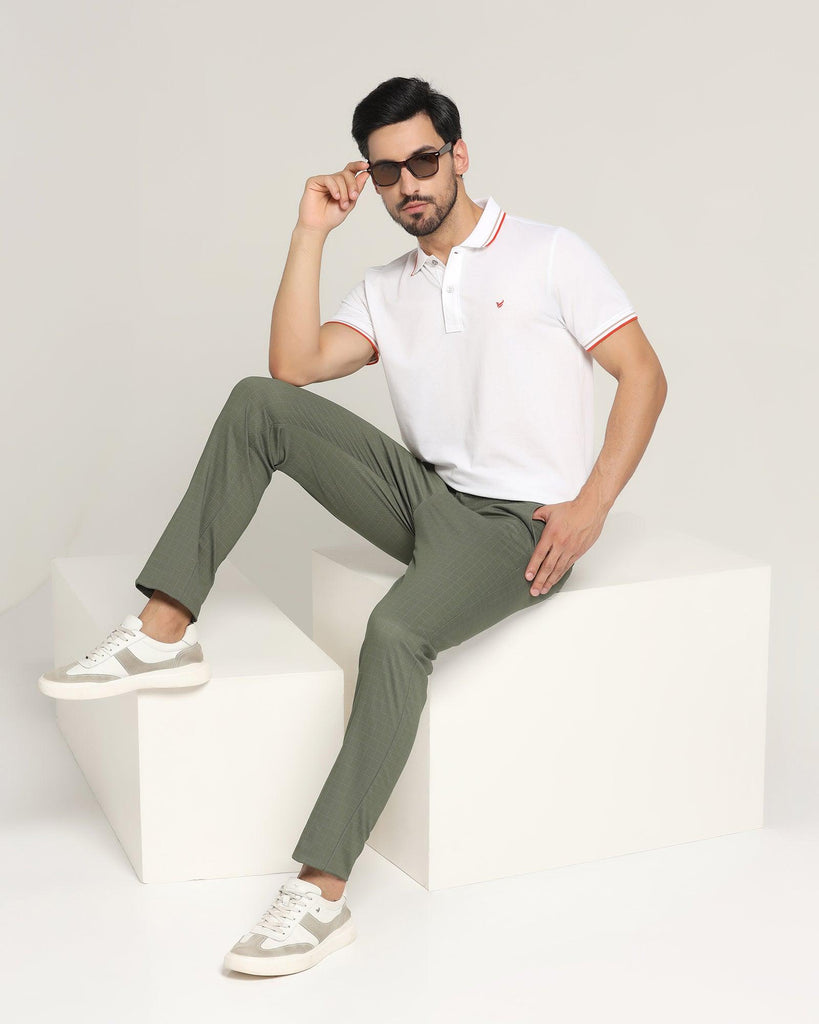 Slim Comfort Casual Olive Check Khakis - Ginger