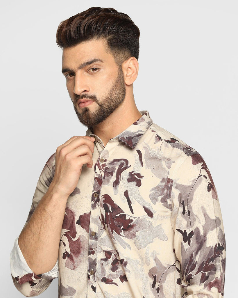 Casual Beige Printed Shirt - Velma