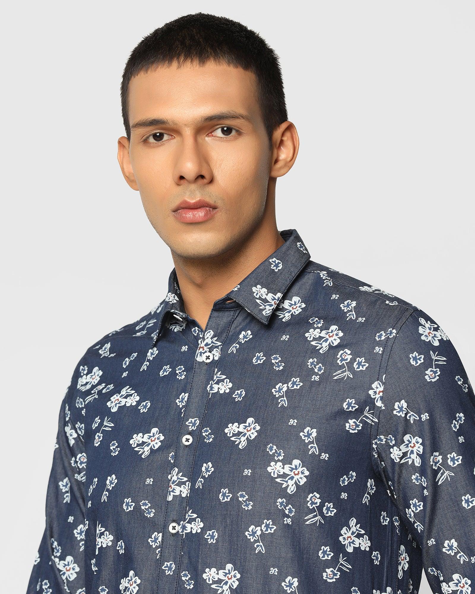Printed Casual Shirt In Indigo (Frapy) - Blackberrys