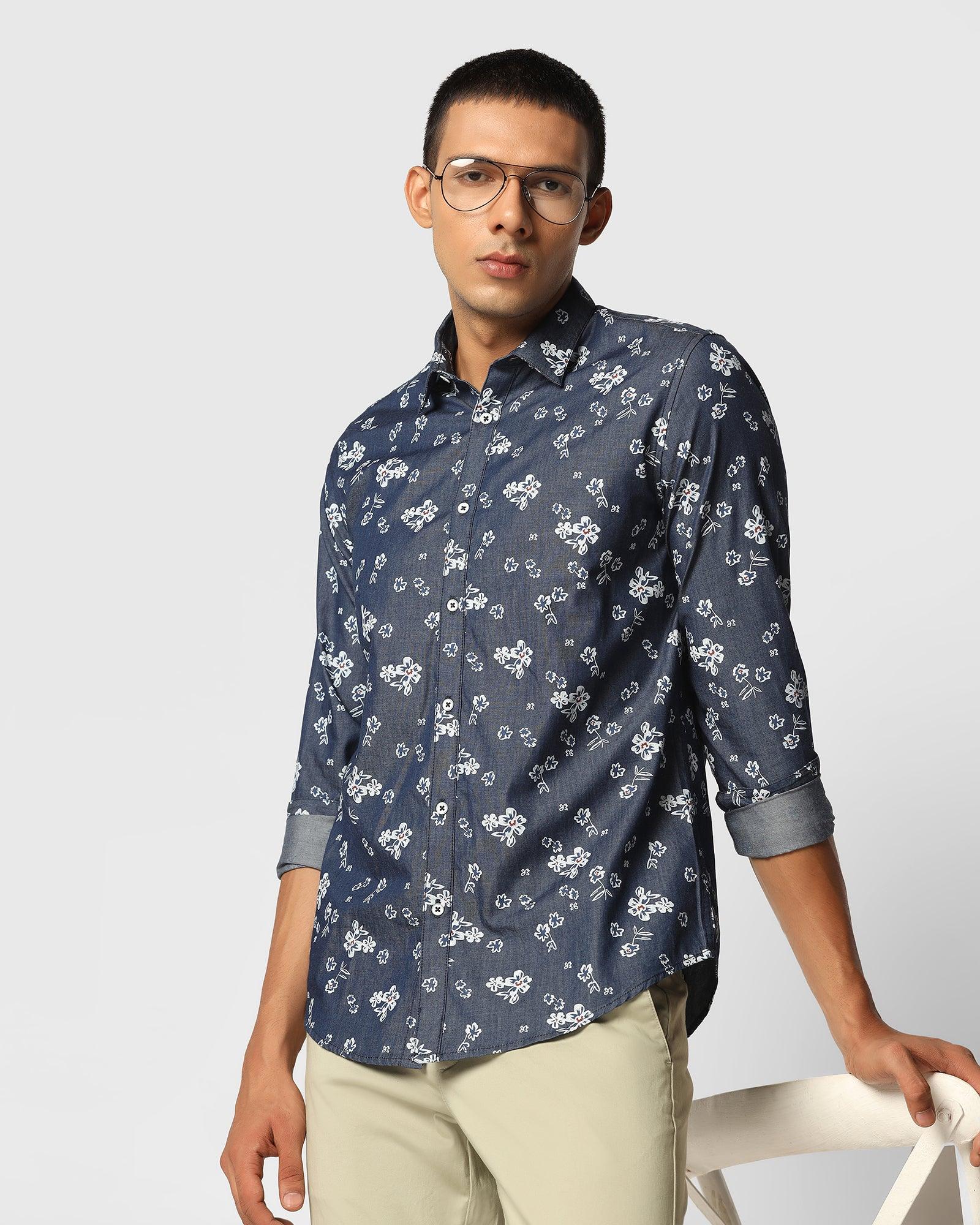 Printed Casual Shirt In Indigo (Frapy) - Blackberrys