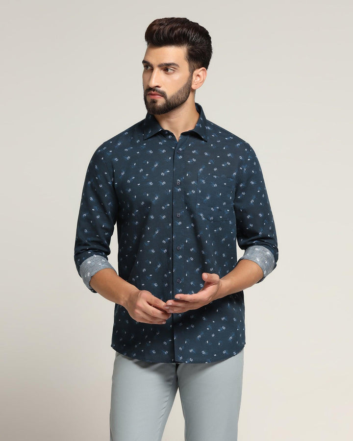 Linen Casual Navy Printed Shirt - Andre