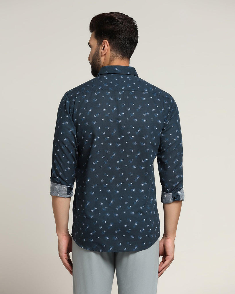 Linen Casual Navy Printed Shirt - Andre