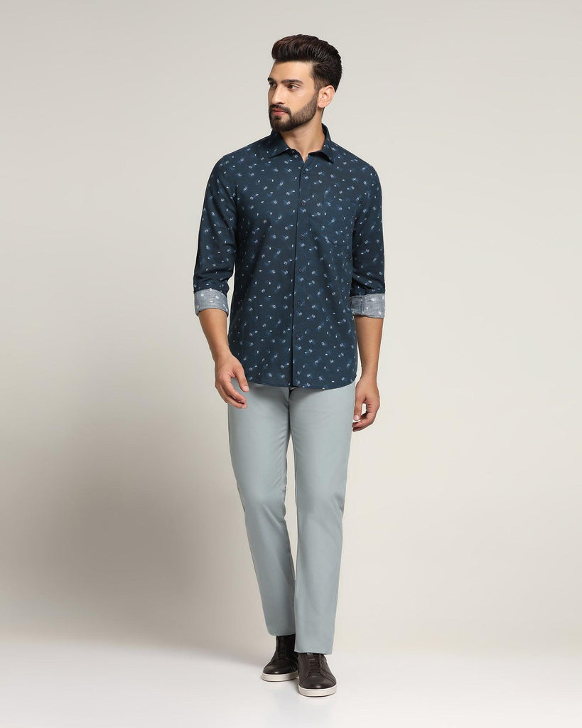 Linen Casual Navy Printed Shirt - Andre