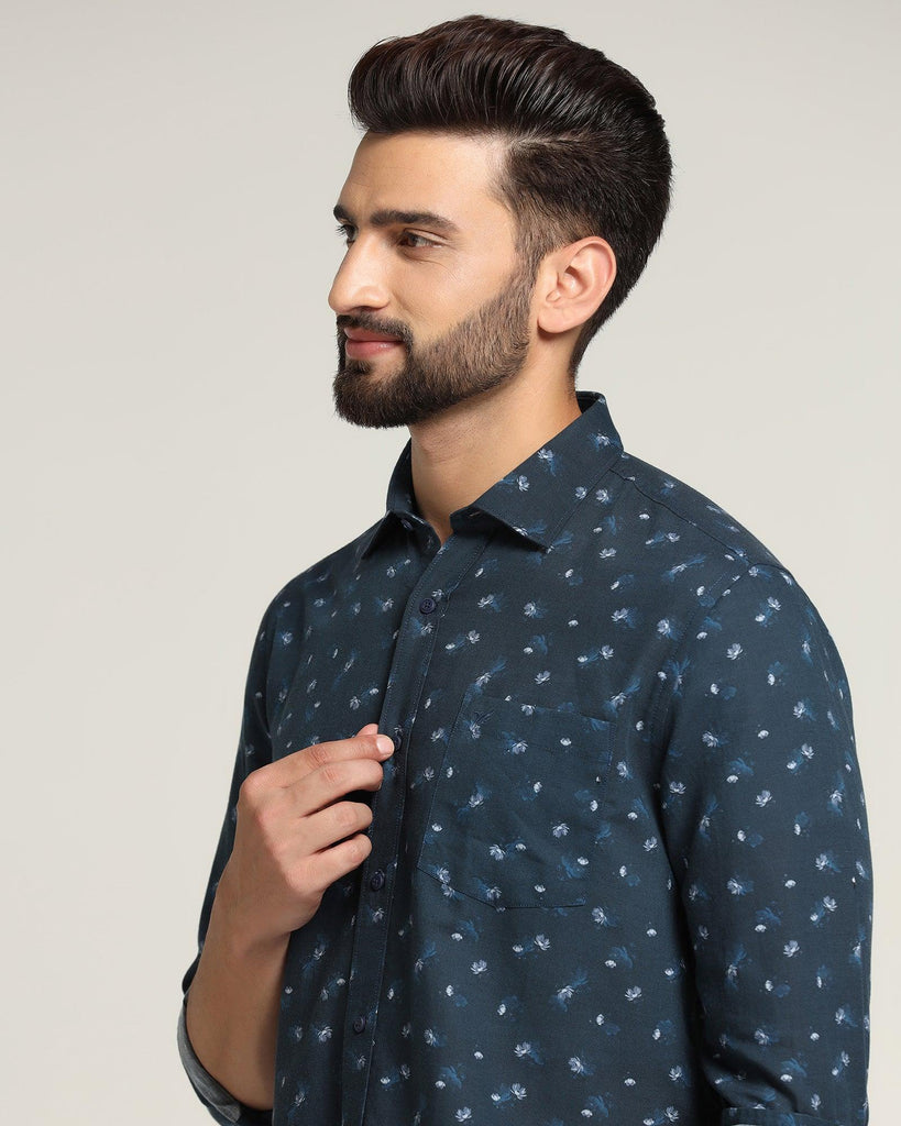 Linen Casual Navy Printed Shirt - Andre