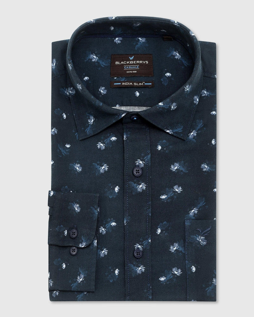 Linen Casual Navy Printed Shirt - Andre