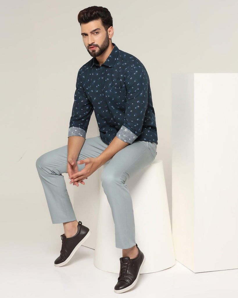 Linen Casual Navy Printed Shirt - Andre