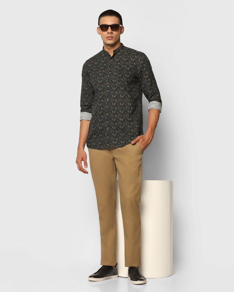 Linen Casual Olive Printed Shirt - Junichi