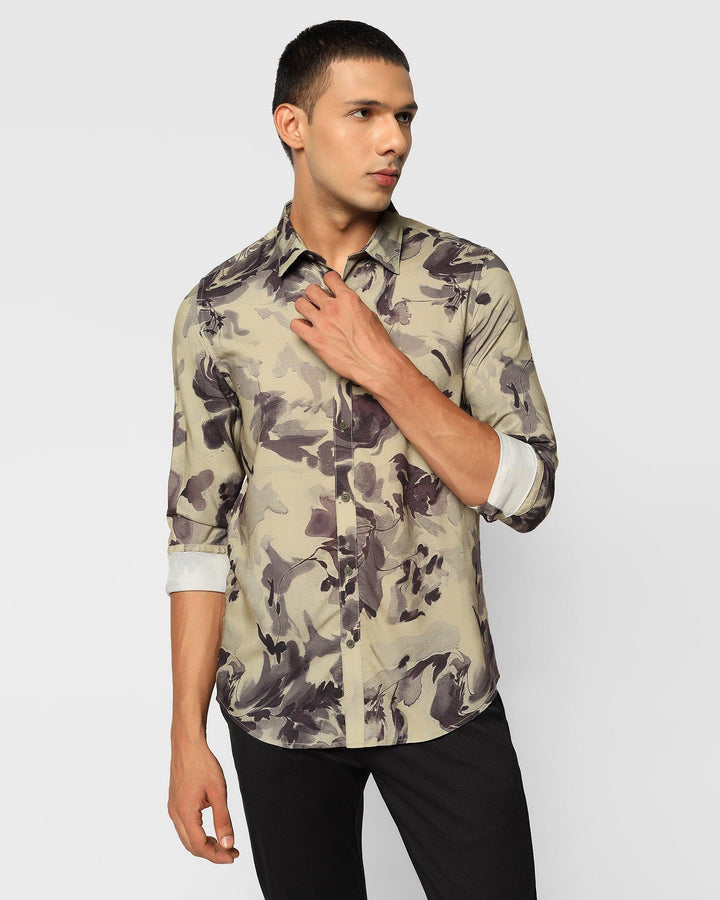 Casual Olive Printed Shirt - Velma