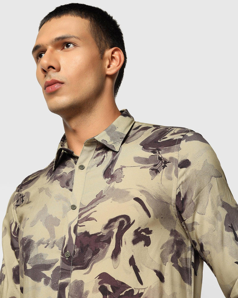 Casual Olive Printed Shirt - Velma