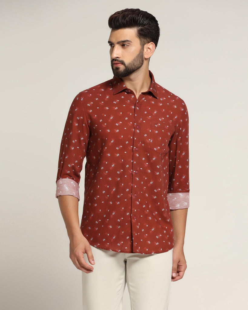 Linen Casual Rust Printed Shirt - Andre