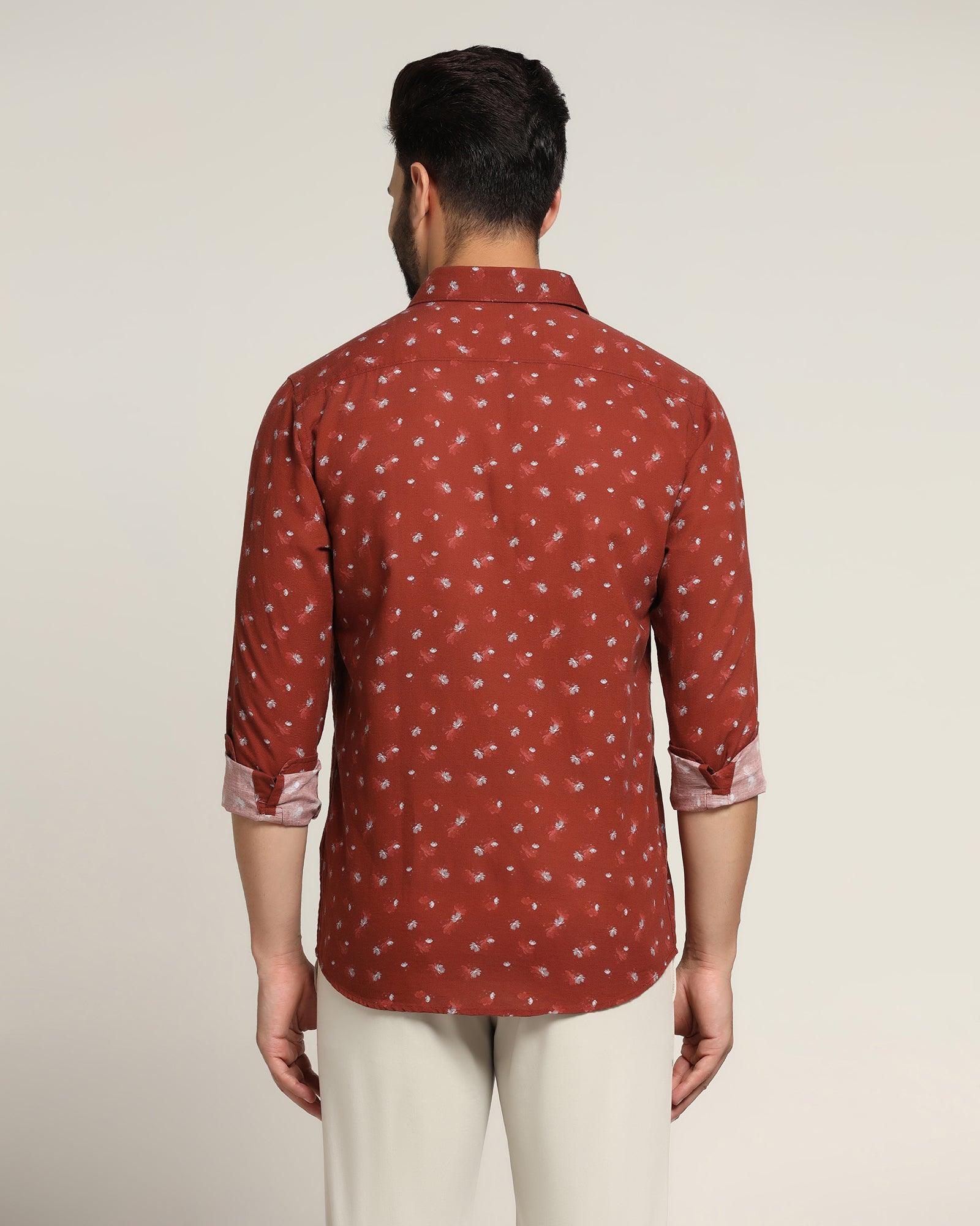 Linen Casual Rust Printed Shirt - Andre