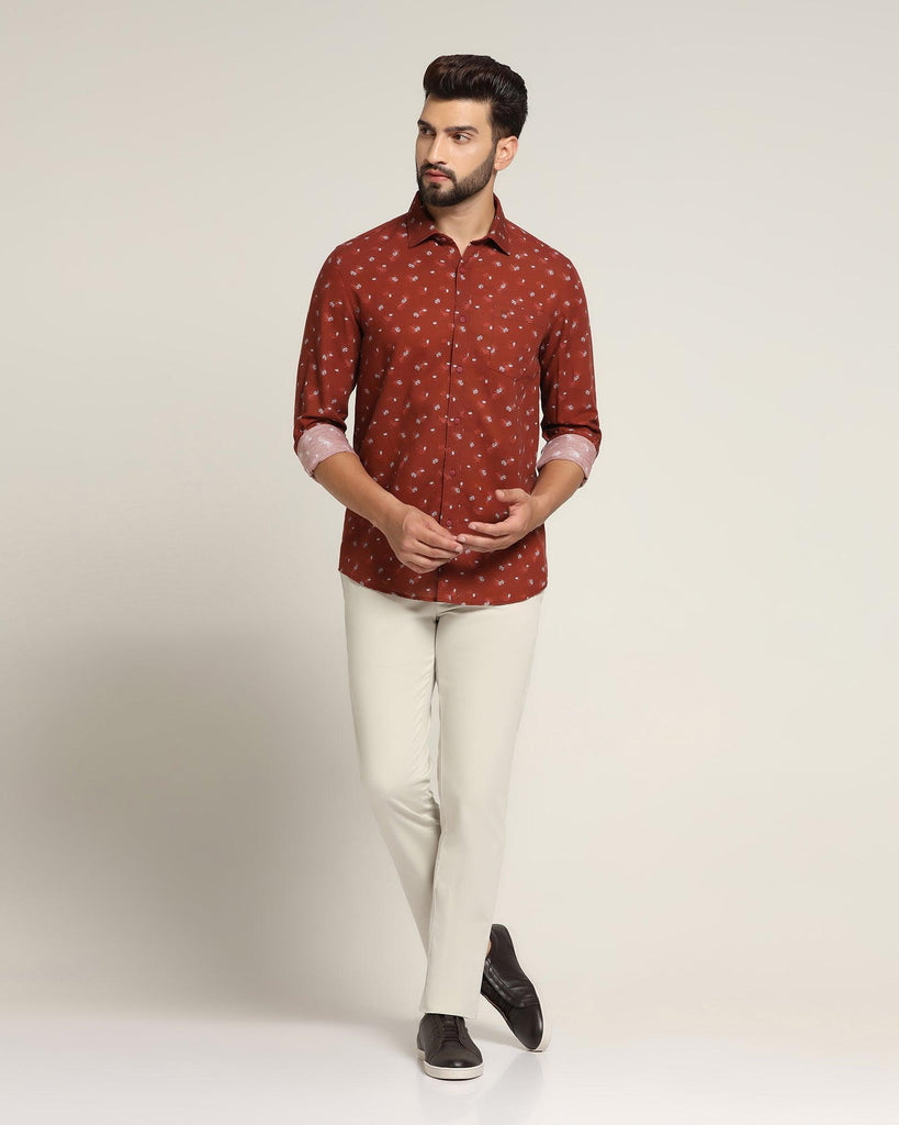 Linen Casual Rust Printed Shirt - Andre