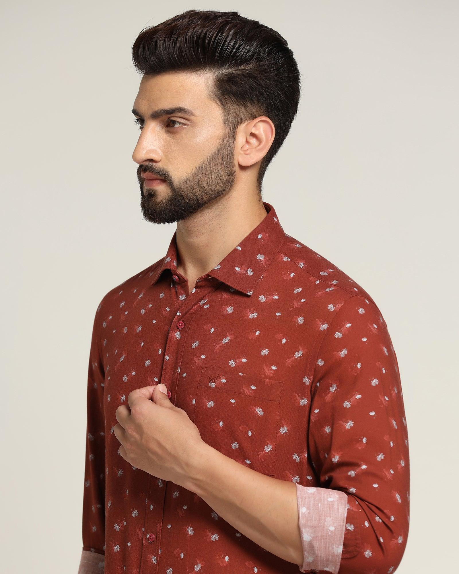 Linen Casual Rust Printed Shirt - Andre