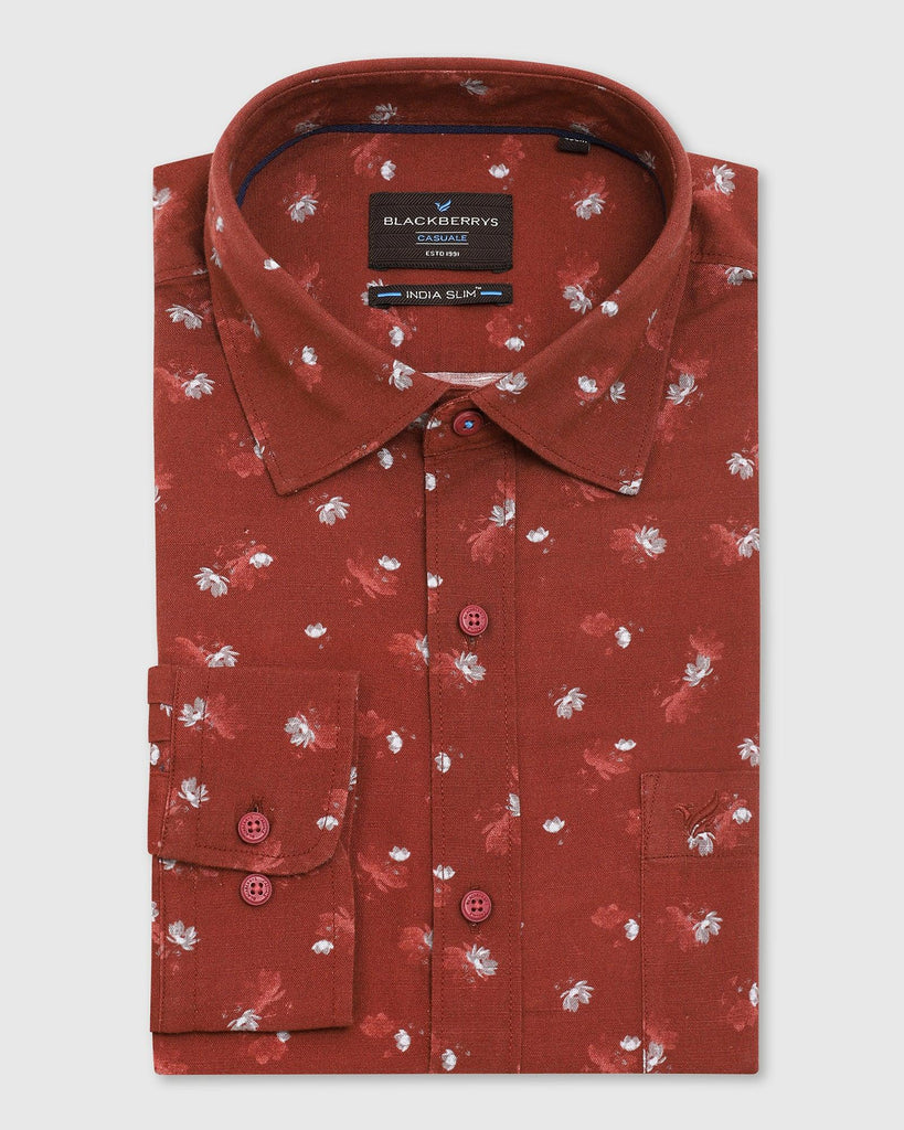 Linen Casual Rust Printed Shirt - Andre