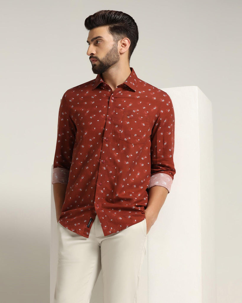 Linen Casual Rust Printed Shirt - Andre