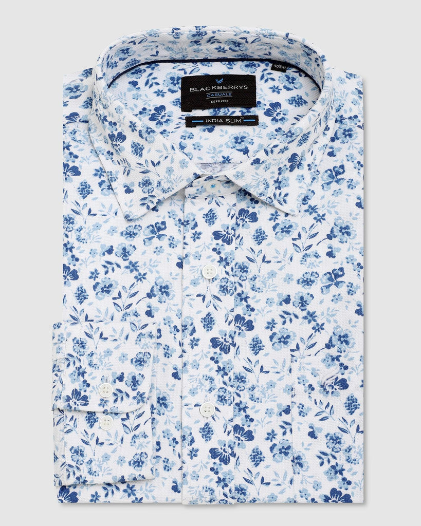 Casual White Printed Shirt - Terry