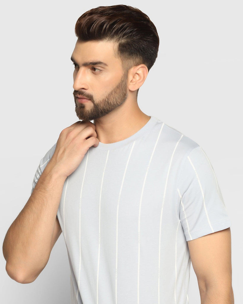 Crew Neck Aqua Striped T-Shirt - Matrix