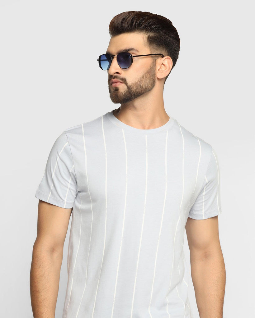 Crew Neck Aqua Striped T-Shirt - Matrix