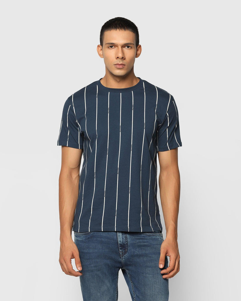 Crew Neck Deep Blue Striped T-Shirt - Matrix