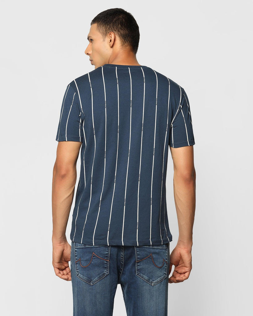 Crew Neck Deep Blue Striped T-Shirt - Matrix