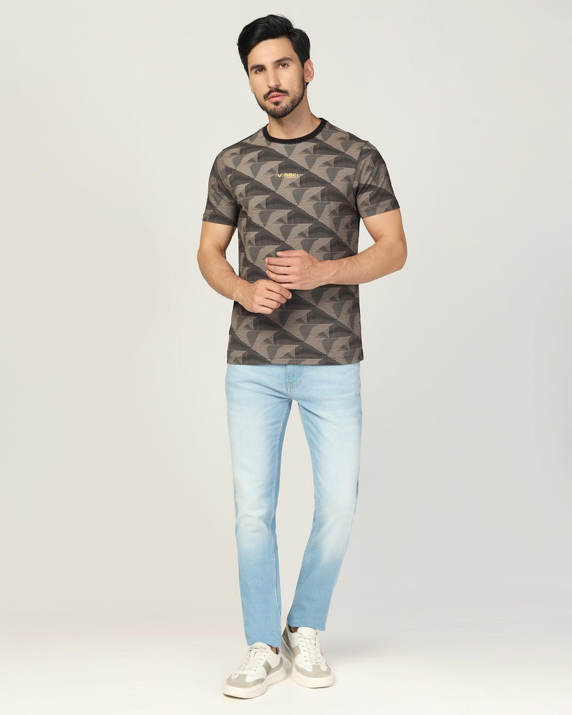 Crew Neck Black Printed T-Shirt - Falcon