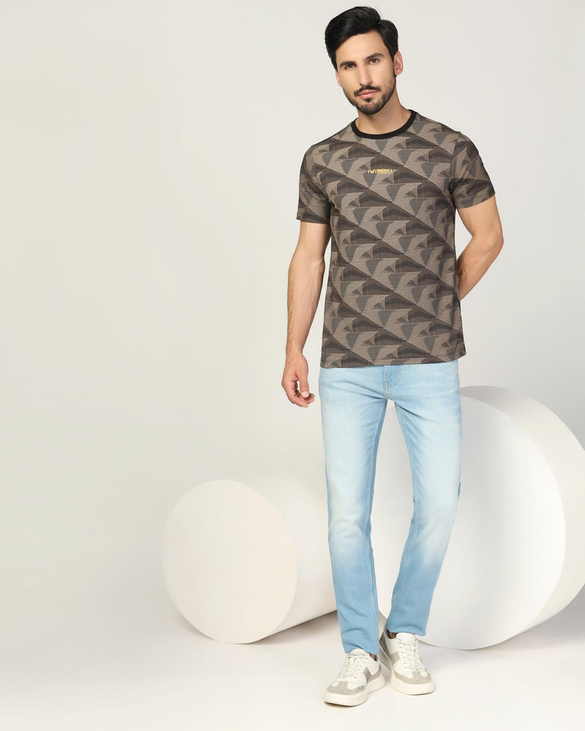 Crew Neck Black Printed T-Shirt - Falcon