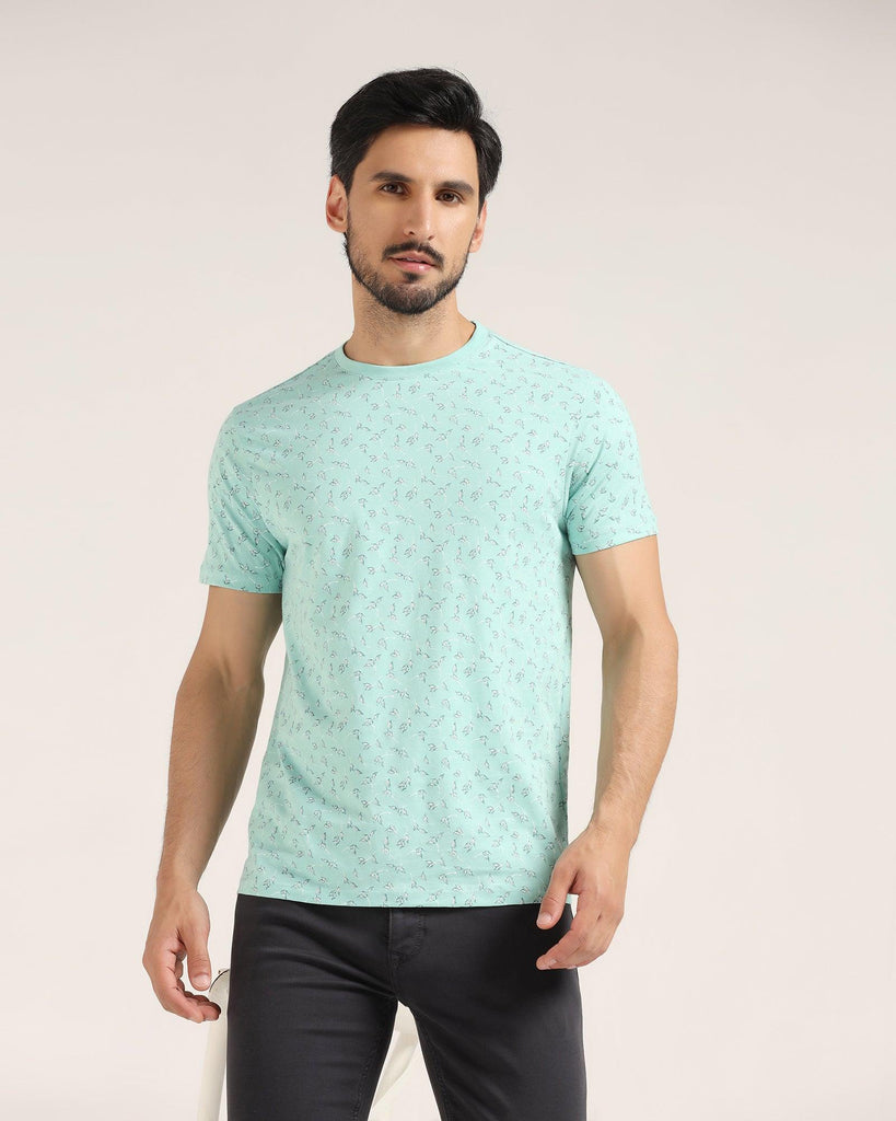 Crew Neck Mint Green Printed T-Shirt - Stella