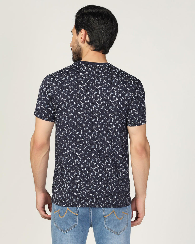 Crew Neck Navy Printed T-Shirt - Stella