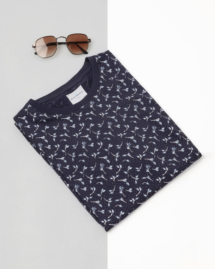 Crew Neck Navy Printed T-Shirt - Stella