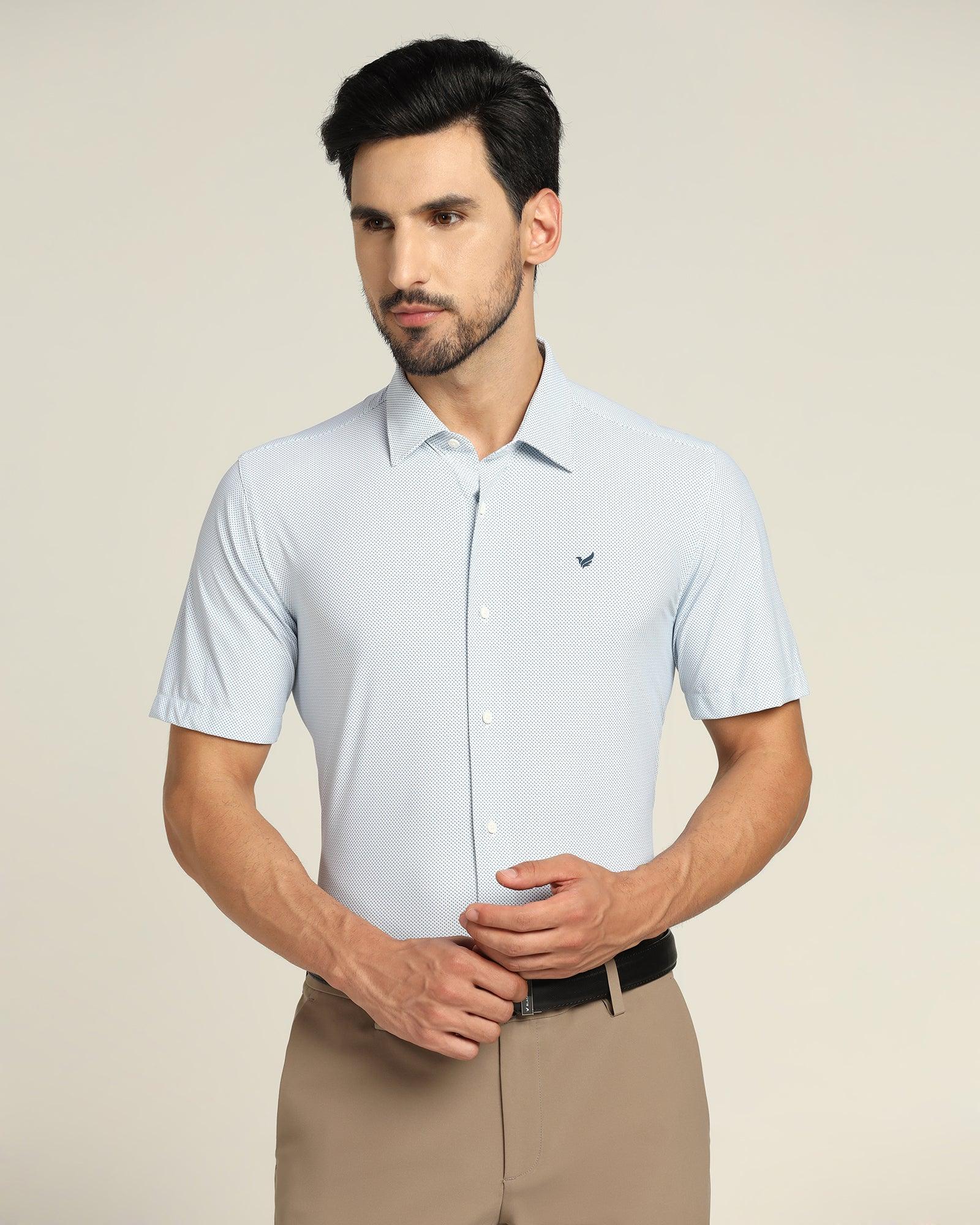 TechPro Formal Half Sleeve Blue Printed Shirt Beet