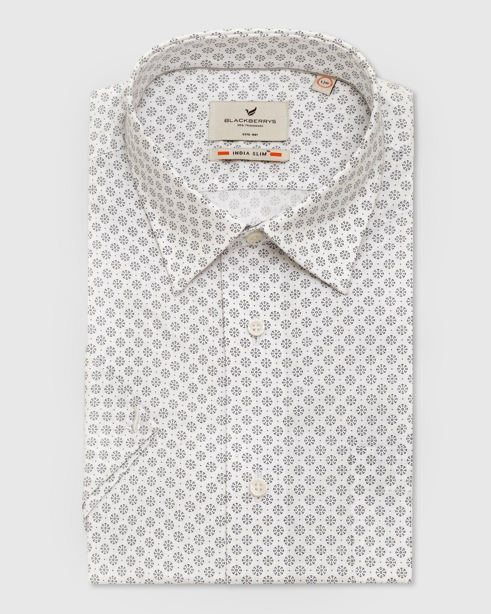 Formal Half Sleeve White Printed Shirt - Roast