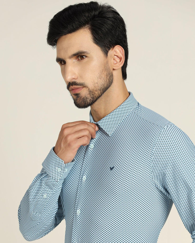 TechPro Formal Blue Printed Shirt - Busy