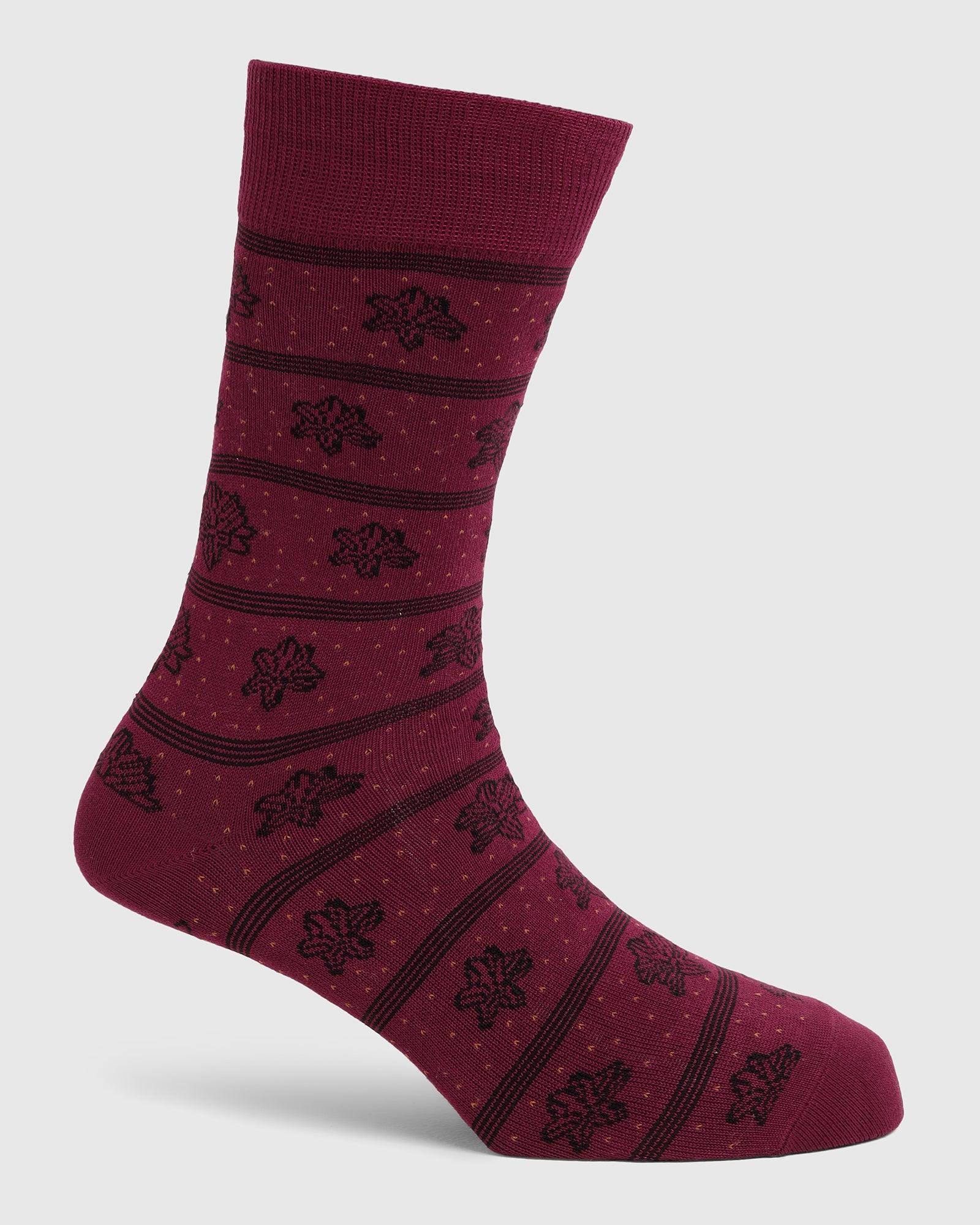 Cotton Maroon Printed Socks - Poly - Blackberrys