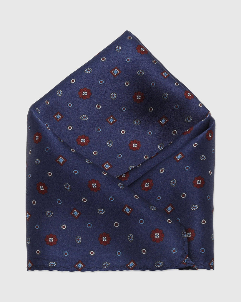 Silk Deep Navy Printed Pocket Square - Taylor