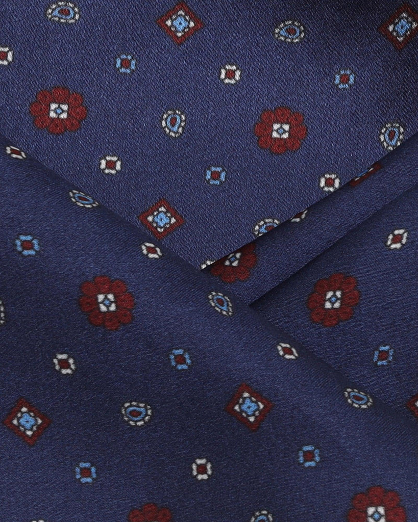 Silk Deep Navy Printed Pocket Square - Taylor