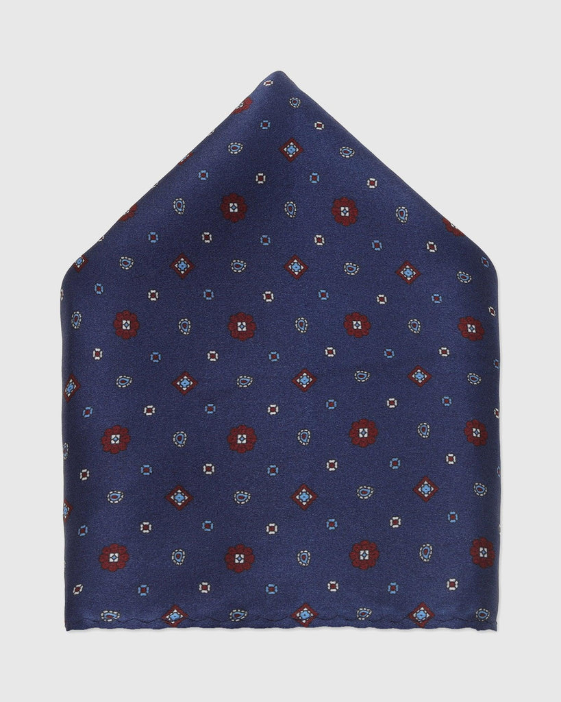 Silk Deep Navy Printed Pocket Square - Taylor