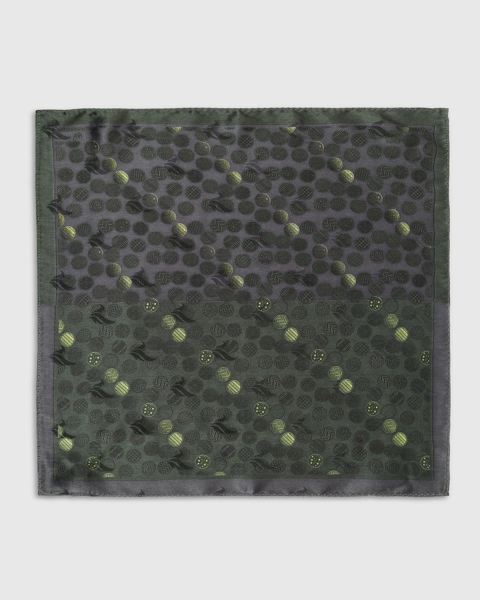Green Black 100% Silk Printed Pocket Square - Ted