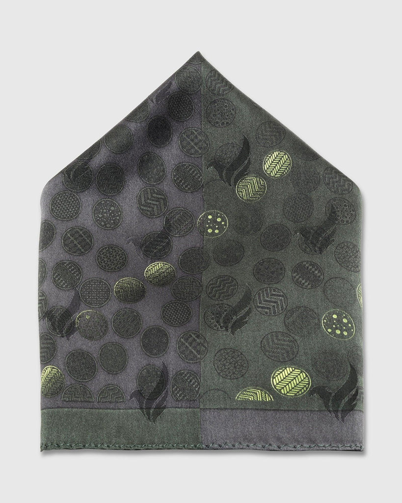 Silk Green Black Printed Pocket Square - Ted