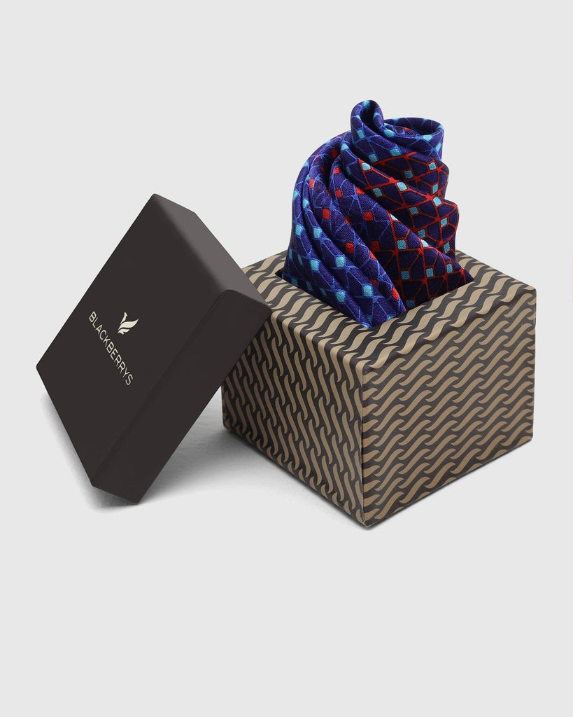 Silk Navy Printed Pocket Square - Tylell