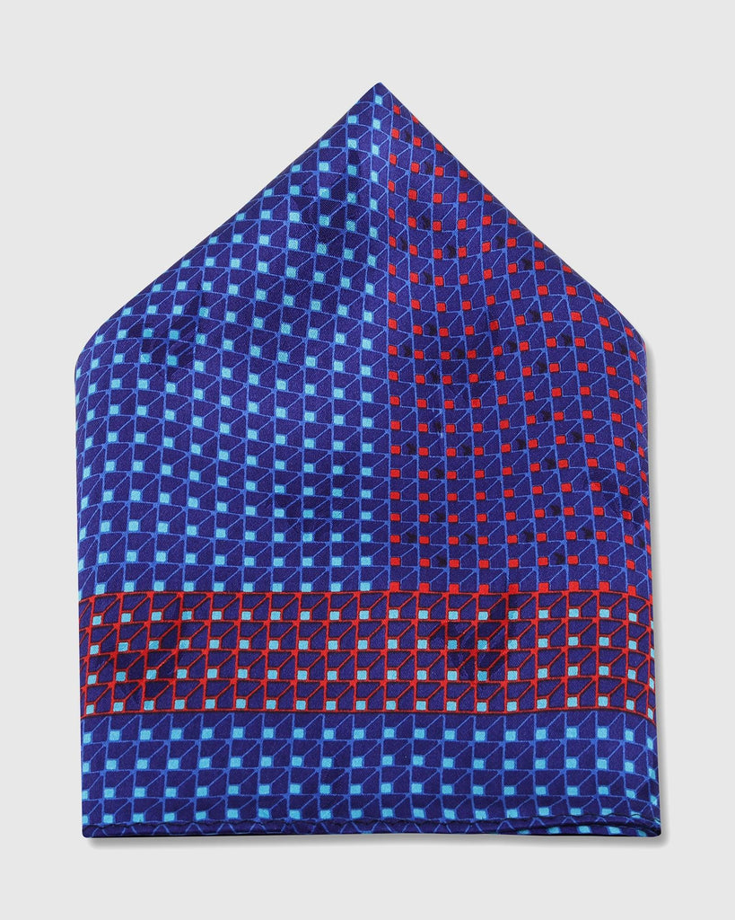 Silk Navy Printed Pocket Square - Tylell