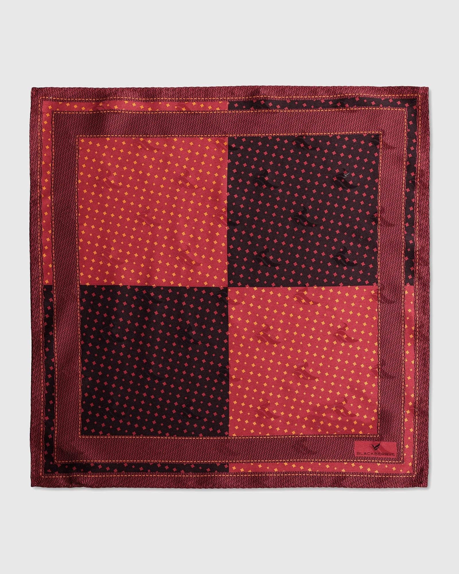 Silk Red Brown Printed Pocket Square - Toyon