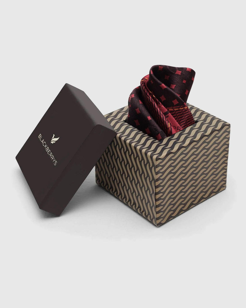 Silk Red & Brown Printed Pocket Square - Toyon