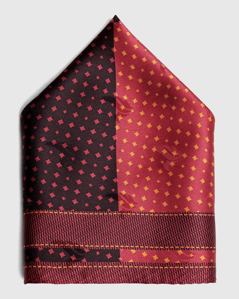 Silk Red & Brown Printed Pocket Square - Toyon