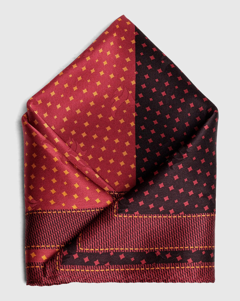 Silk Red & Brown Printed Pocket Square - Toyon